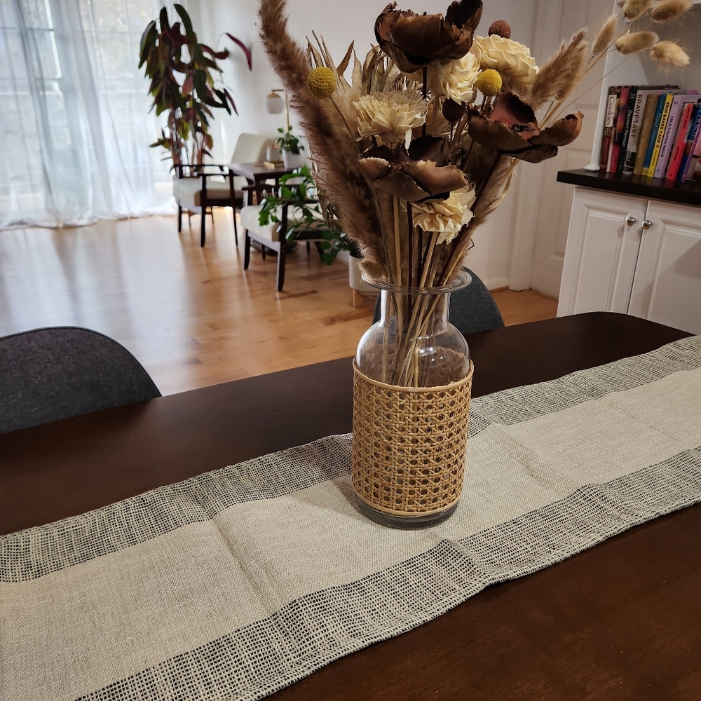Textured Beige and Black Table Runner